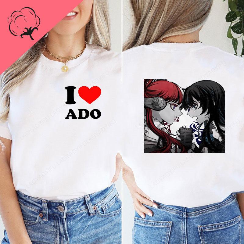 Ropa De Mujer Double Side Style Printed Ado T Shirt ADO Blue Rose Graphic T Shirts Streetwear Crewneck Cotton Tops
