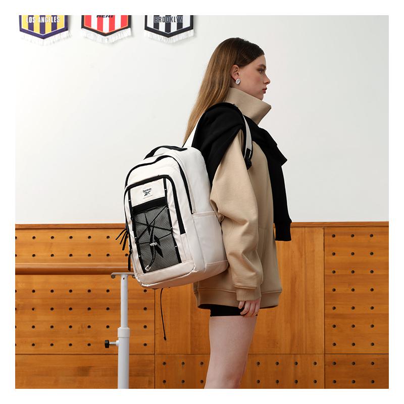 New Reebok Fabric Backpack Regular Unisex Ecru/Khaki/Black RB230013M