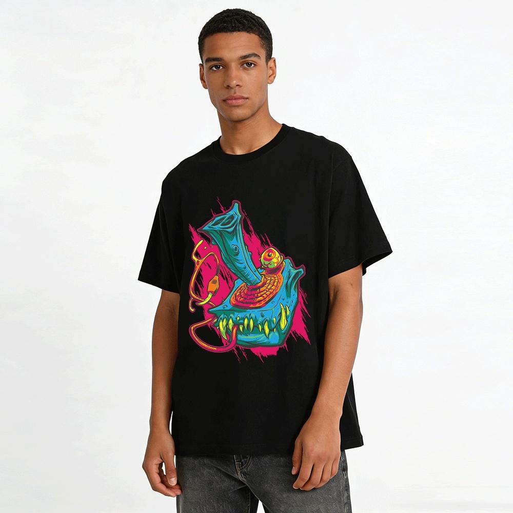 Horror Retro Game Controller Graphic Print Streetwear Tee Pure cotton T-shirt
