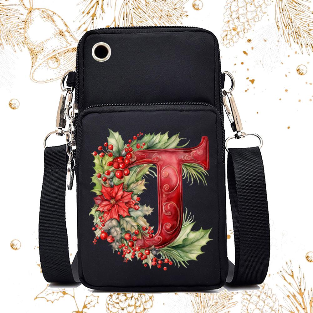 Creative 26 English floral letter printing trend messenger bag casual portable multi-function lightweight mobile phone bag