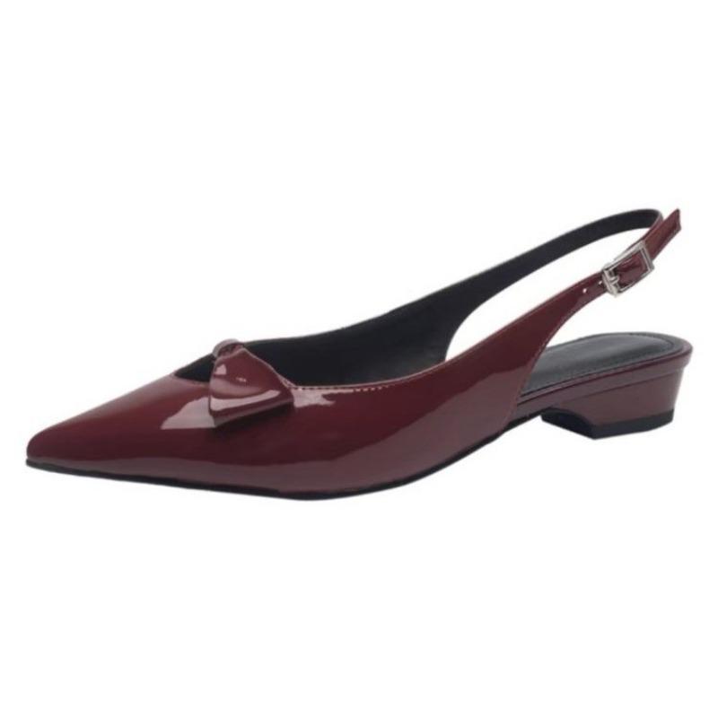 Spring New Coarse Heel Shoes for Women Pointy Shallow Hollow Out A Word with Anti-slip Wear-resistant Low Heel Shoes