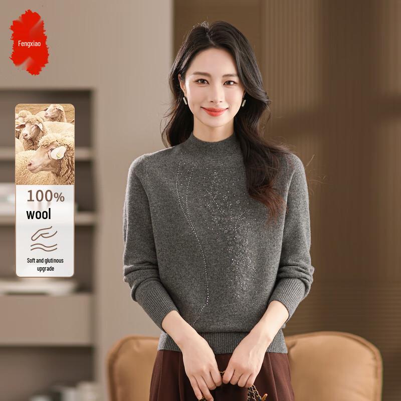 

Women s 100% Wool Semi-High Collar Pullover Sweater 4XL