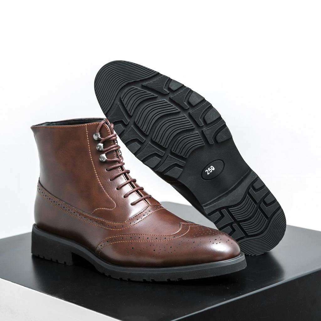 Mens Brogue Chelsea Boots Fashion Ankle Boots Casual Short Boots Business Leisure High-Top Pointed Toe Shoes Elegant Black Boots