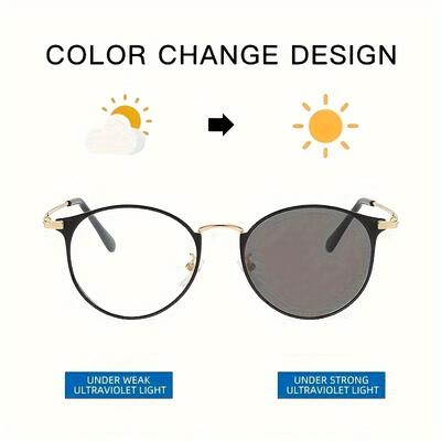 Trendy Women Anti Blue Light Glasses Ultra Light Metal Frame Color Changing For Work And Leisure Dual Use
