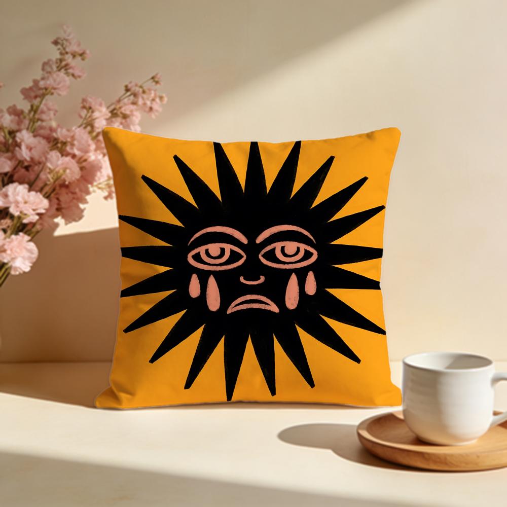Radiant Sun Face Cushion Cover Soft Pillow Cases for Home Bedroom Living Room Sofa