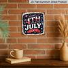 2D Flat, 1pc Vintage 4th of July Metal Wall Sign -Aluminum Patriotic Stars & Stripes Decoration with Happy 4th of July Lettering, Red White Blue