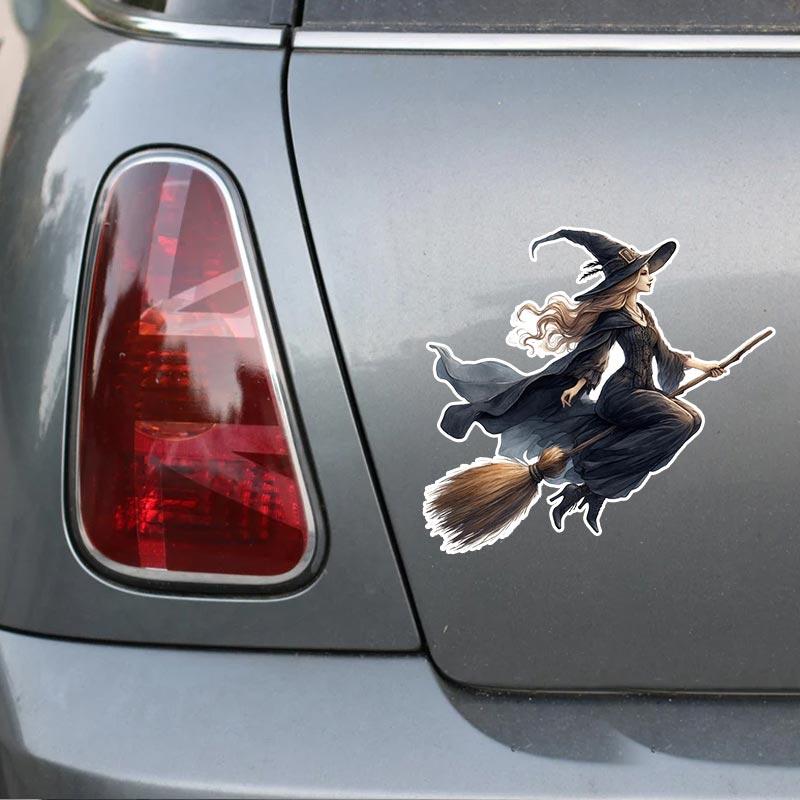 Witch on a Broom Car Stickers Waterproof Vinyl Decals Auto Body Window Bumper Decor Motorcycle Helmet Stickers TM184