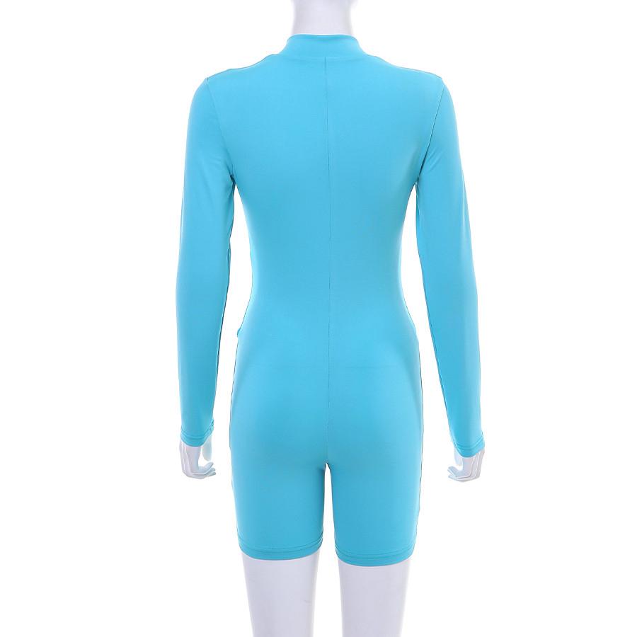 SCIONE Women Playsuit Full Sleeve Zipper Fly Reflective Striped Patchwork Rompers Skinny Bodysuits