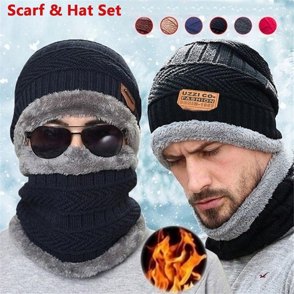 

Men Women Soft Thermal Knitted Hat Plus Velvet Neck Scarf Cap Beanie Hat Scarf Set