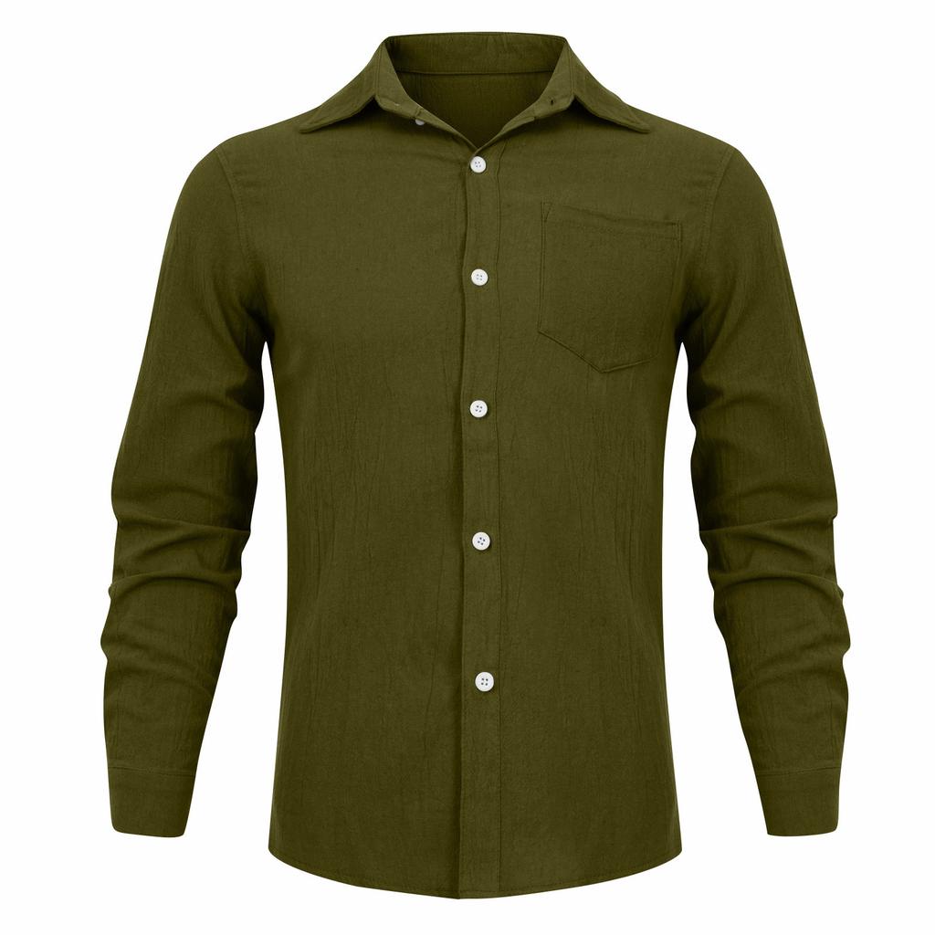 Men's Long Sleeves Pocket Single- Buckle Flip Collar Shirt
