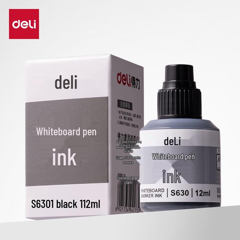 Deli S630 Refillable Black Ink for Whiteboard Markers, 12ml Black S630