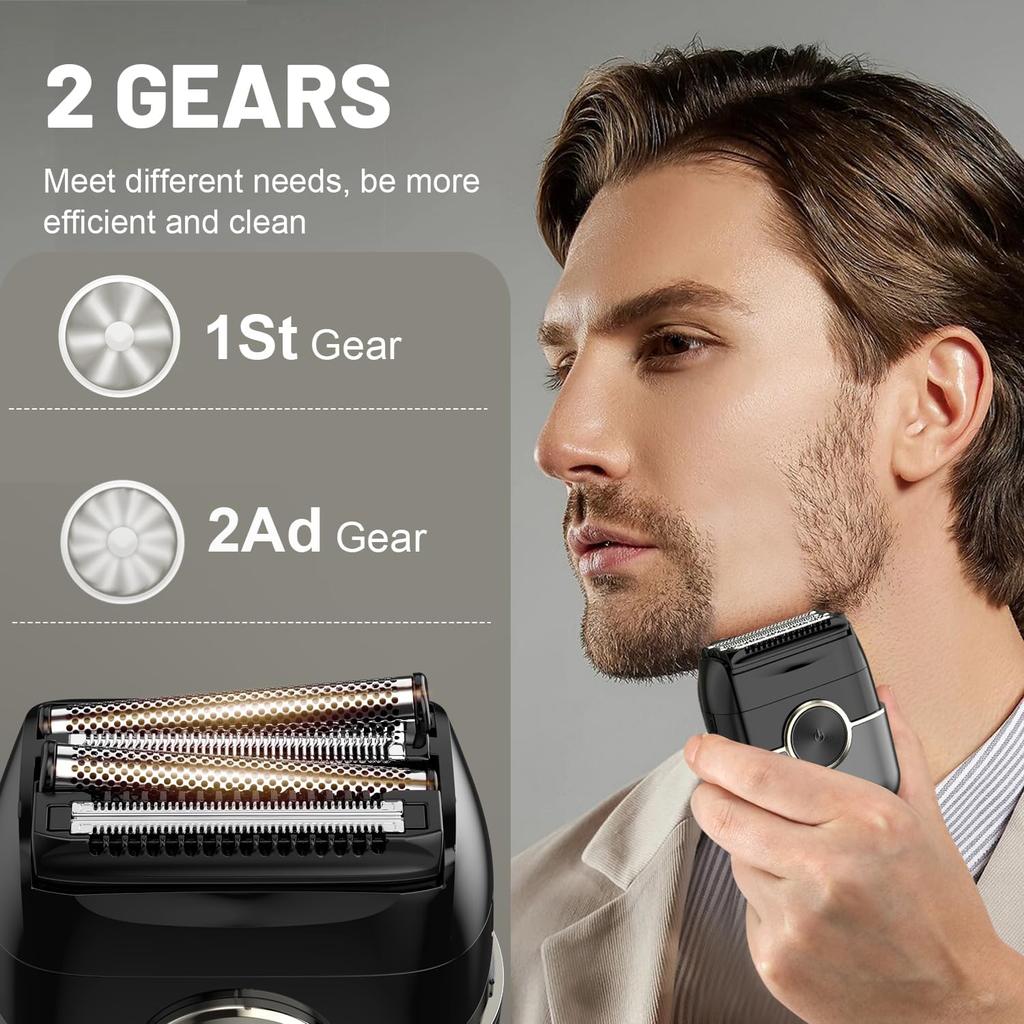 Electric Foil Shavers for Men with 4 Floating Blades & Big LED Display, 2 Gears Adjustable, IPX7 Waterproof Wet/Dry, USB Type C