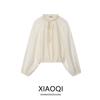 Western Style 2025 Autumn New Women Clothes Round Neck Loose Long Sleeve Puff Sleeve Vertical Shirts 5029182