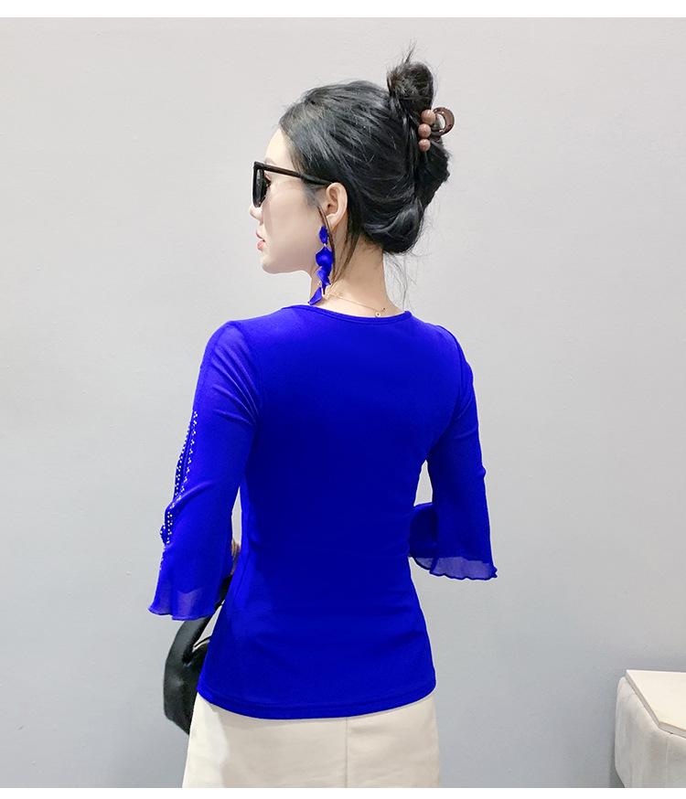 2025 Summer Mesh Diamond Slim Three-Quarter Sleeve Women's Fashion T-Shirt