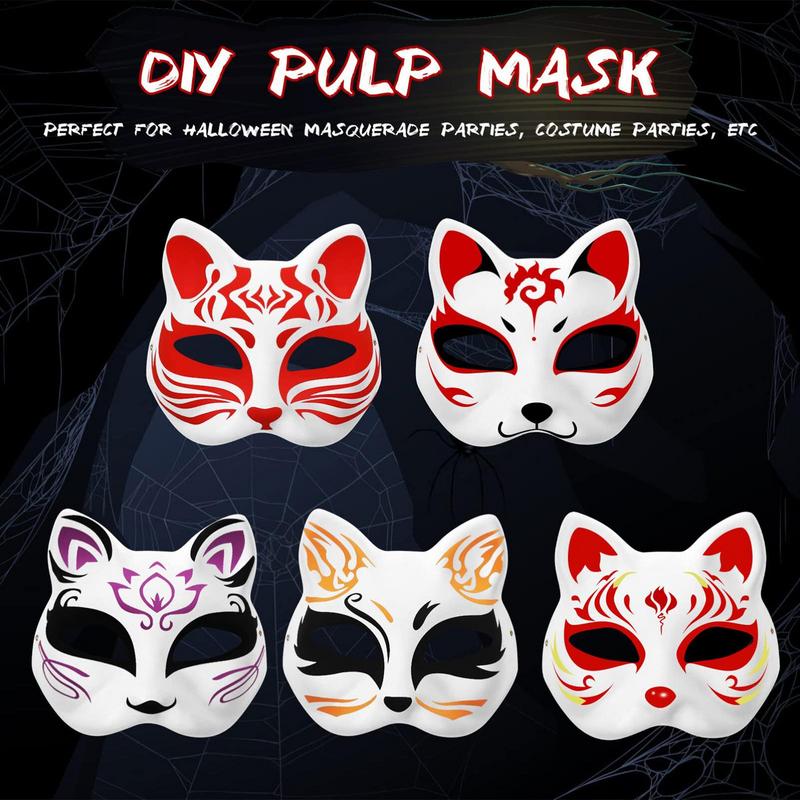 10Pcs Mask Cat Masquerade Blank Masks White Animal Empty Face Women Halloween Cosplay Party Kid Woman Therian Wolf Costumes