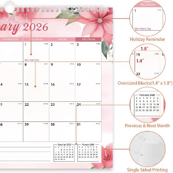 2026 Calendar, Wall Calendar 2026-2027, 11" x 14.2" Monthly Desk Calendar for Home and Office, 18 Months From January 2026 to June 2027 With Vacation