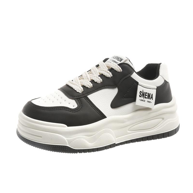 

2025 весна, лето и осень новые повседневные кожаные туфли на толстой подошве, маленькие белые туфли, увеличивающие рост и удобные, универсальные маффины, женские кеды 35 чёрный