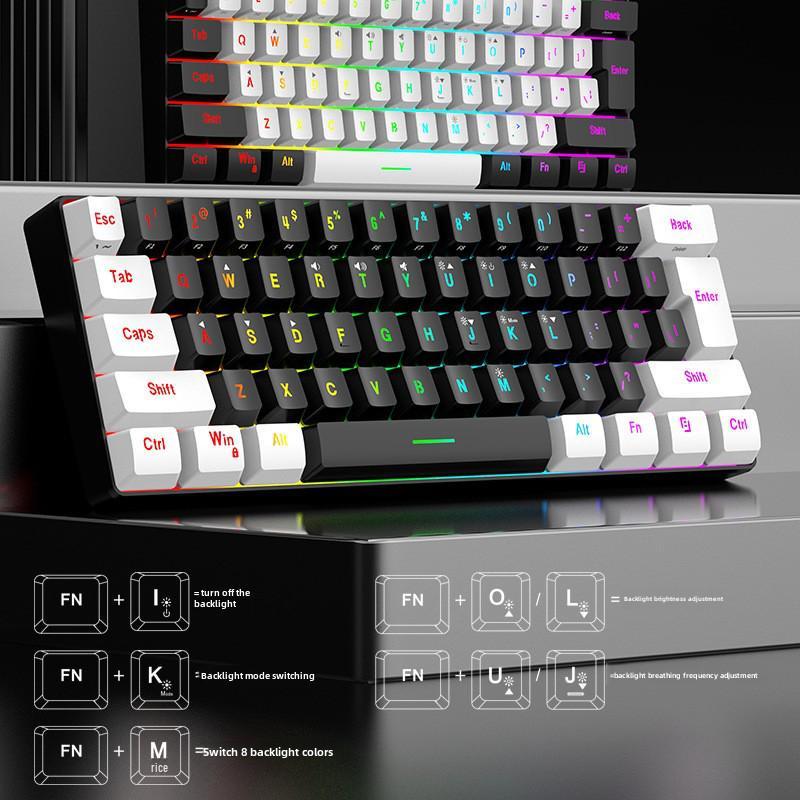 Wired RGB 61-Key Mini Gaming Keyboard - Compact, Mechanical Feel for Office and Portable Use
