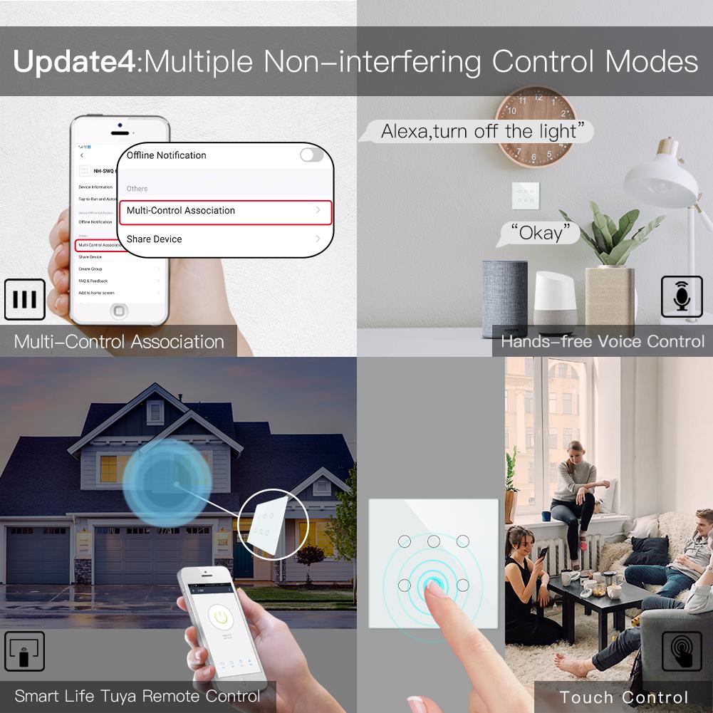 Wall Switches Touch Switch 6gang 6 Buttons Wifi Tuya Smart Life APP Wireless Remote Control