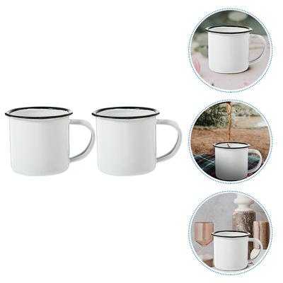 2 Pcs Old Retro Drinking Glass Hot Chocolate Mug Enamel Cups Multi-function Water