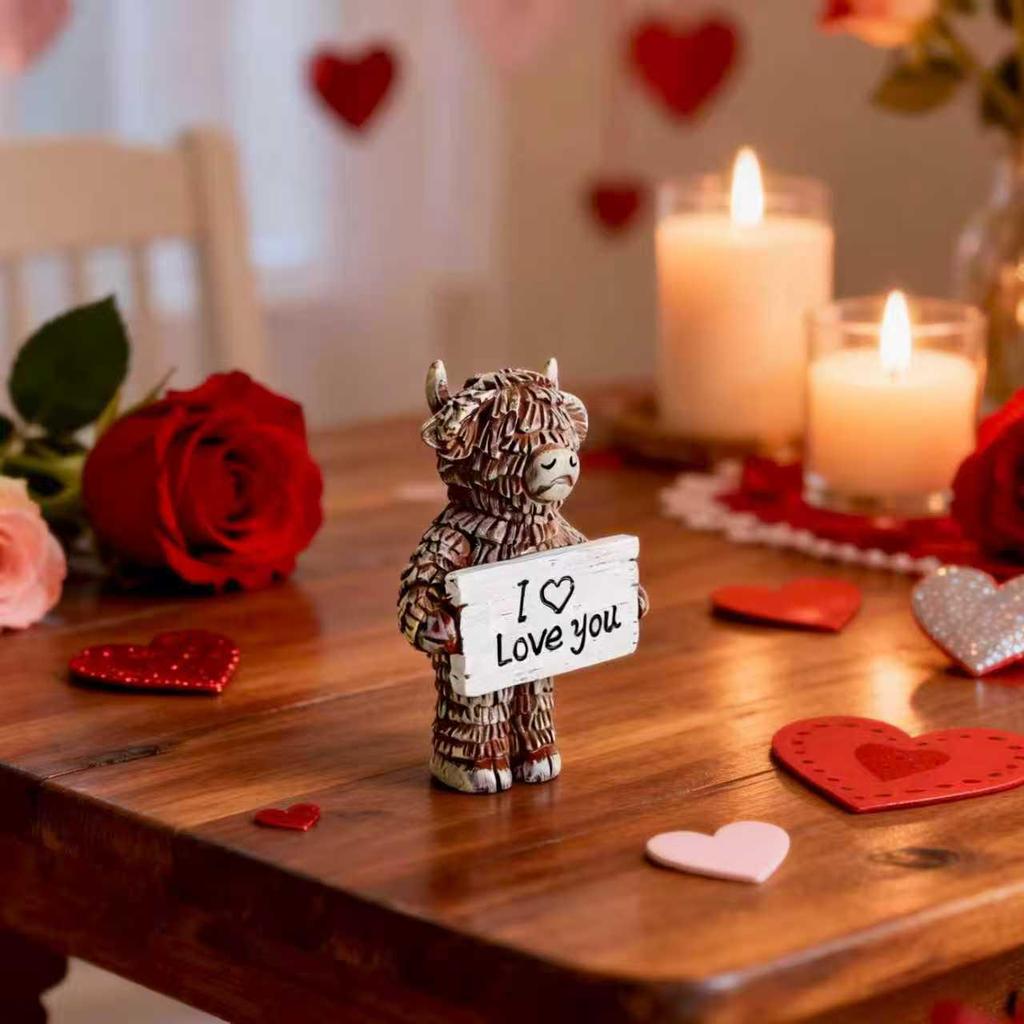 Creative Highland Cattle Resin Statue: Desktop Ornament & Valentine's Day Gift