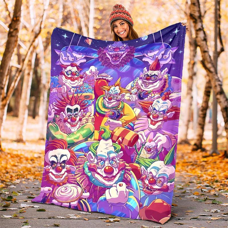 Horror Clown Circus Flannel Blanket Soft Warm All-Season Throw, Design for Camping, Car Travel, Hiking Sofa, Bed, Office Perfect Gift for Parties