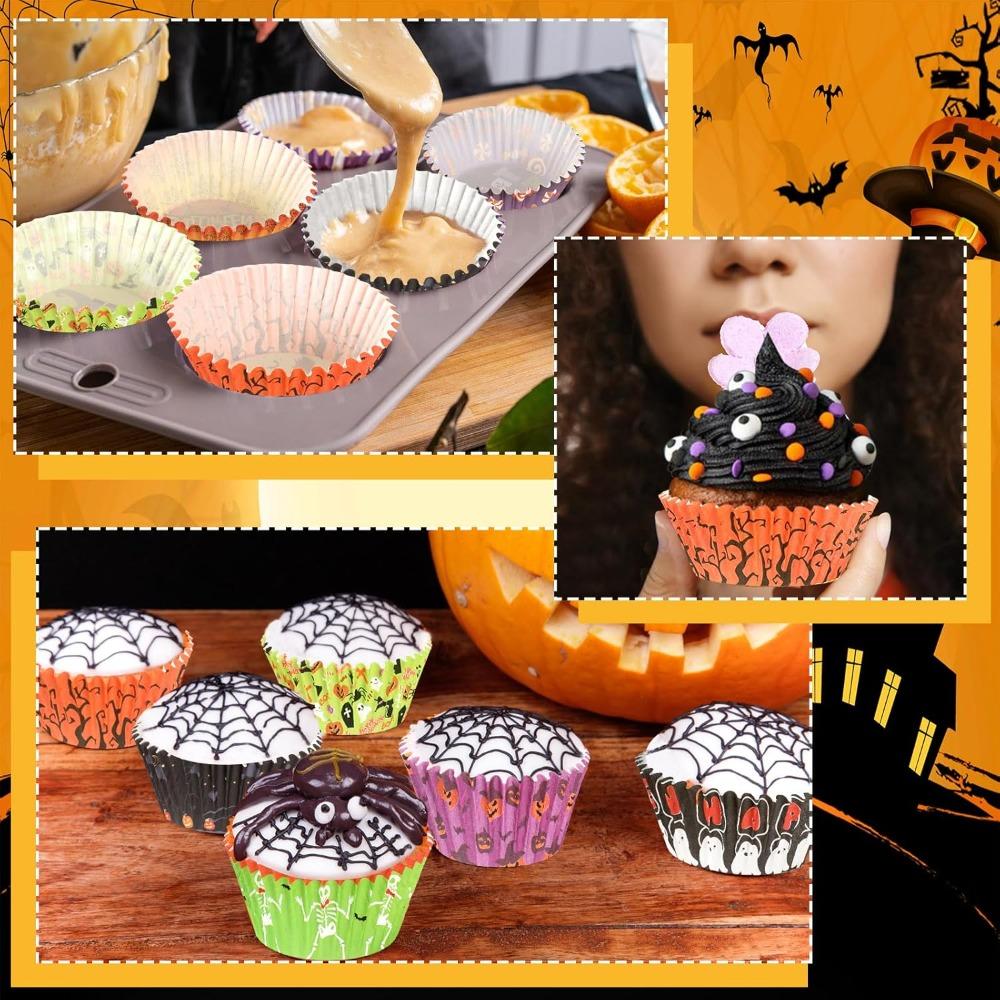 100pcs Halloween Cupcake Liners Ghost Pumpkin Muffin Baking Cups Wrapper Tray Holder Party Candy Cake Decorations Supplies
