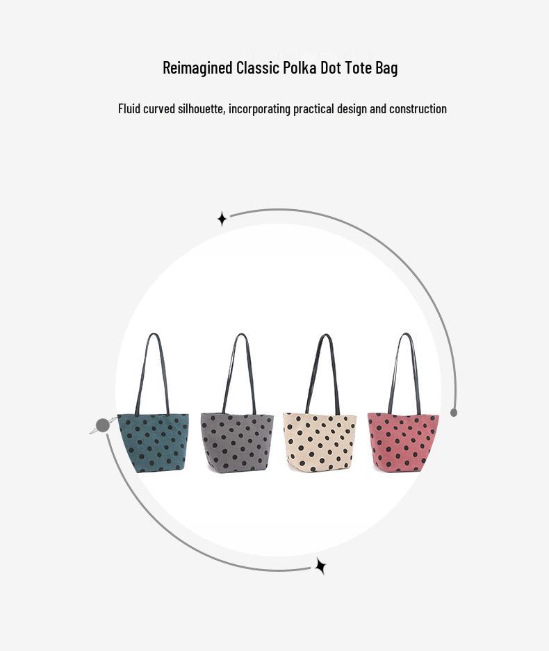 2026 Women's Korean Polka Dot Cotton Linen Tote Bag - Large Capacity Shoulder Handbag