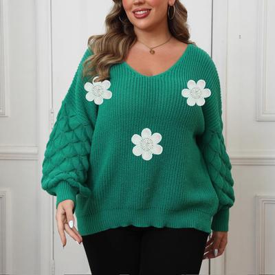 A Large-sized Sweater with Pineapple Sleeves and A Patchwork Base Layer, A Three-dimensional Flower Patchwork Pearl Embroidery Pullover for Women