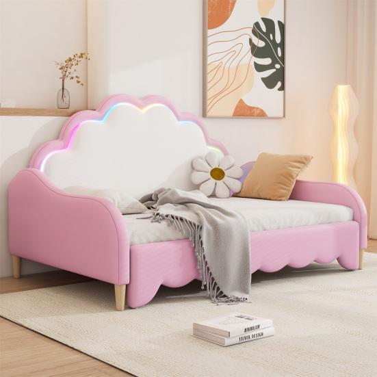 Muschelform Flachbett mit Kopfteil Umgebungslicht Fernbedienung Matratze Holzlattenrost Bett Schlafzimmer