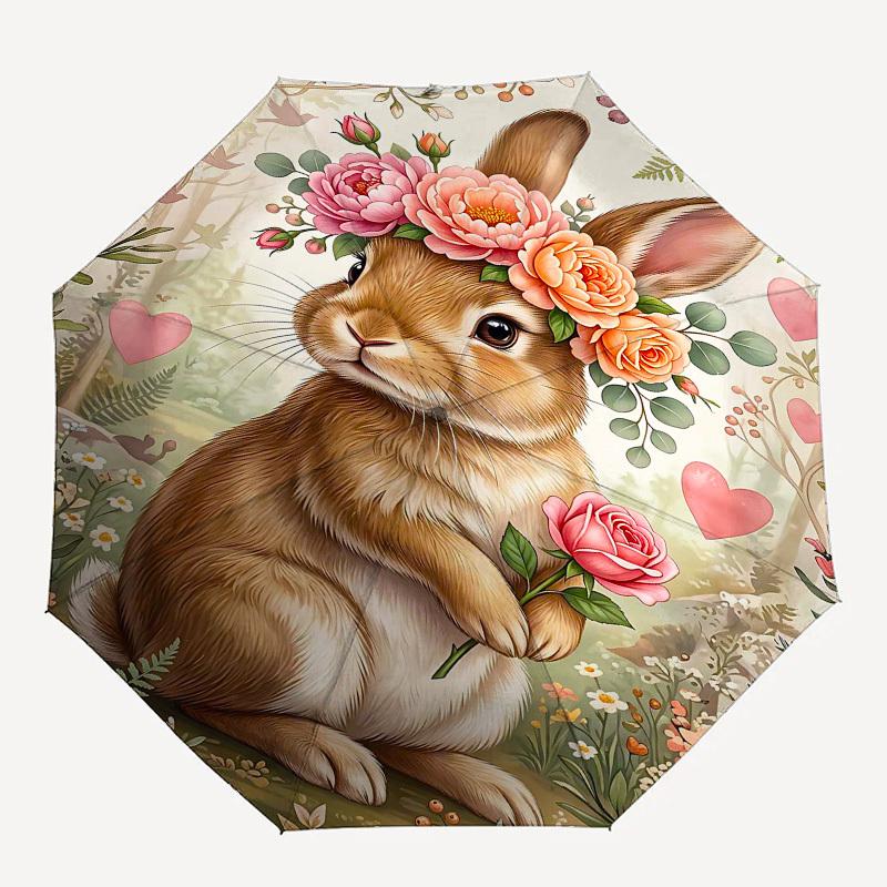 

1PC Floral Bunny Umbrella-8-Rib Reinforced, Automatic Open, Lightweight & Durable, Fashion Accessory for Outdoor, Beach L0413