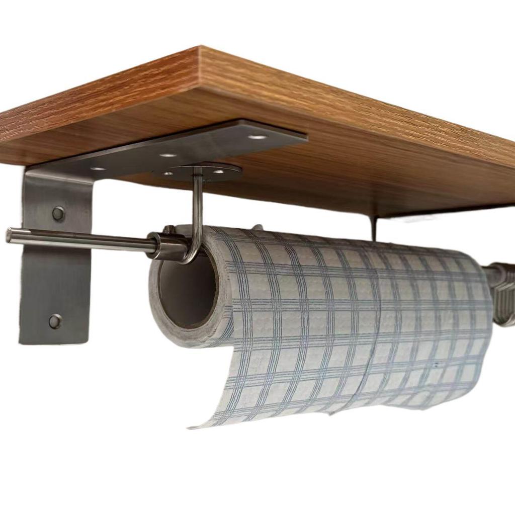 Wall-Mounted Stainless Steel Kitchen Storage Rack with No-Drill Hooks for Towel, Spatula, and Dishcloth