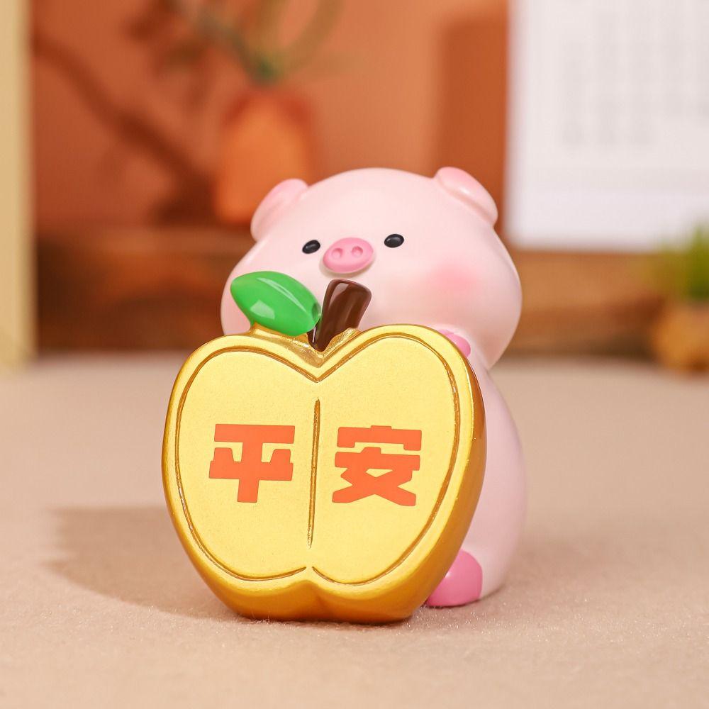 Cute Blessing Pig Statue Chinese Style New Year Pig Figurine Lucky Pig Figurine  Car Accessories