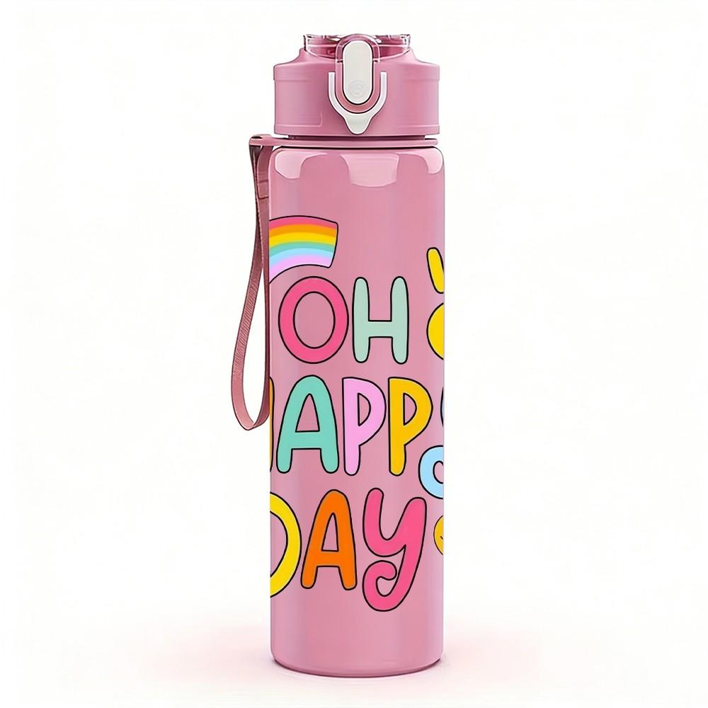 1PC Oh Happy Day Rainbow Sun Cute Art Print 750ml Color Plastic Sports Water Bottle Leakproof Flip Straw Lid Suitable for Sports Office Home Use