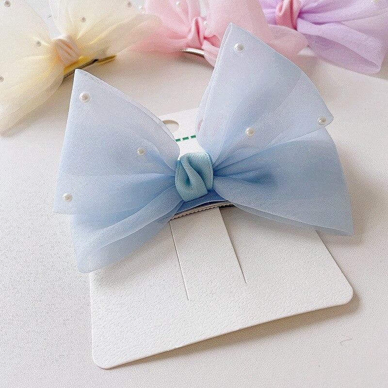 Neue Perle Bogen Haar Clips Gaze 3D Prinzessin Süße Haarspangen für Kinder Kopfbedeckungen Mädchen Kinder Haar Zubehör
