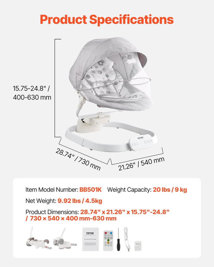 VEVOR Baby Swing, Baby Rocker for Infant with 3 Speeds & 3 Seat Positions, IMD Touch Panel, Remote Control, Bluetooth & 10 Preset Lullabies