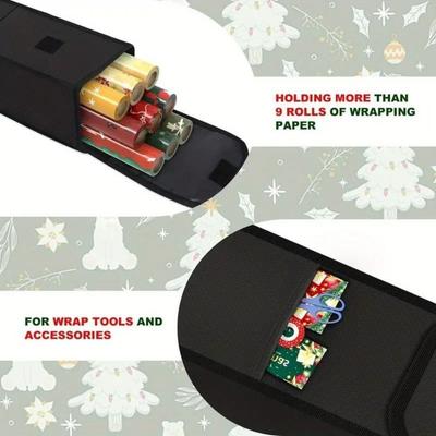 Oxford Cloth Wrapping Paper Organizer Side Pocket Large Capacity Gift Wrapping Roll Organizer Wall Hanging with Handle