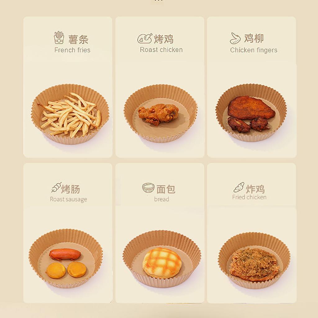 50/100 Stück Einweg-Heißluftfritteusen-Papierauskleidung 23CM Ölbeständig Wasserdicht Hausbackblech Dampfgarer Käsekuchen Küchenbackzubehör