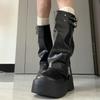 Winter Punk Style Women Knight High Boots Fashion Belt Buckle Shoes Female Elegant Platform Heel Women's Pipe Long Botties