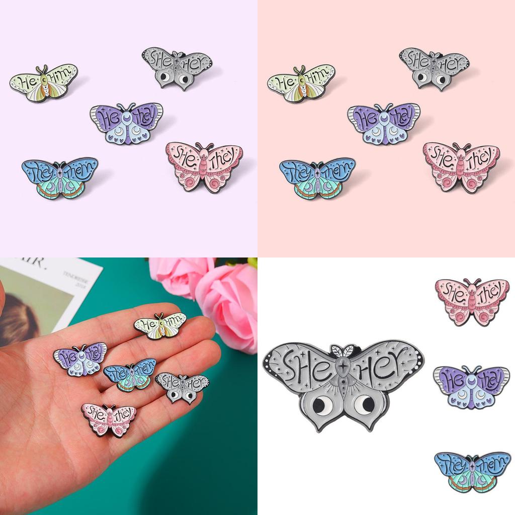 Unique Colorful Butterfly Shape Metal Badge Brooch Gender Pronoun Pin For Accessories