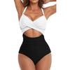European and American One-piece Hard Bag Swimwear Hollow Solid Color High Waist Tight Swimsuit