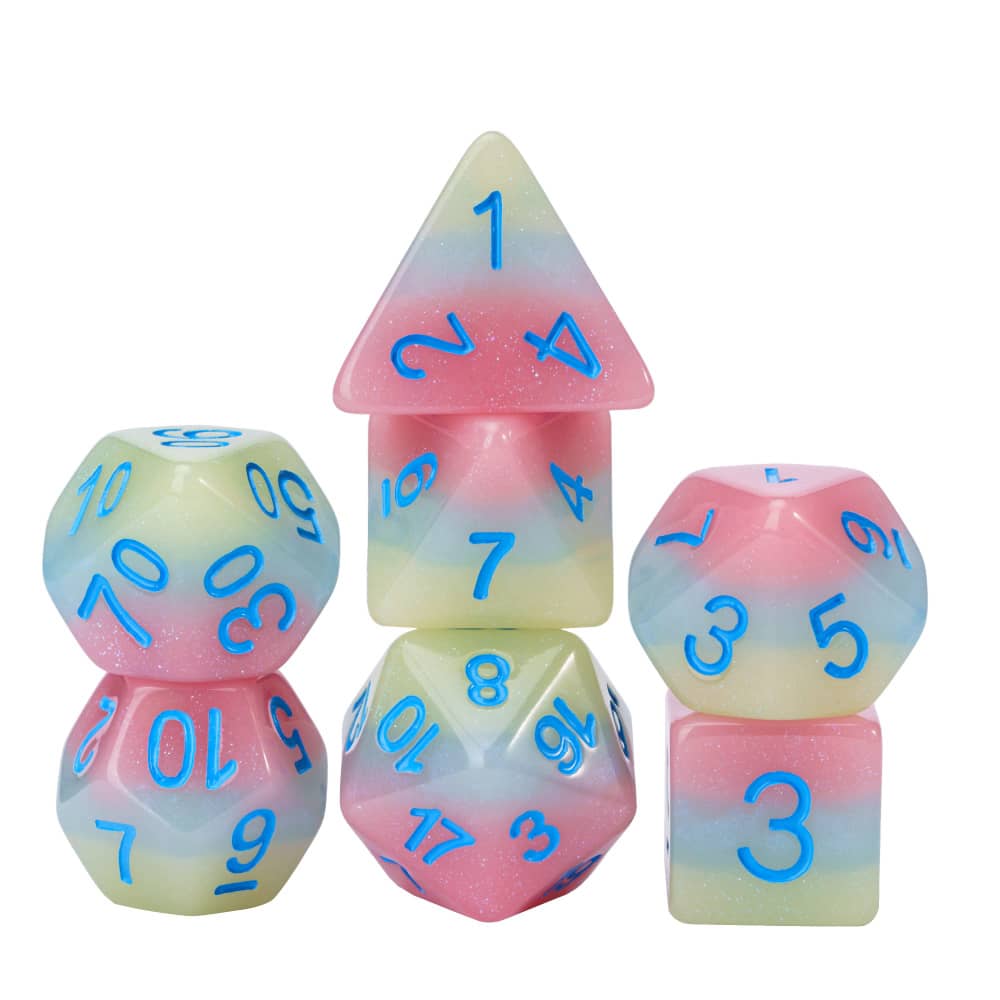 Cusdie 7Pcs Pride Flag Dice DND Trans-Pride D&D Dice Multicolor D4-D20 Polyhedral Dice Set for Role Playing Game Board Games