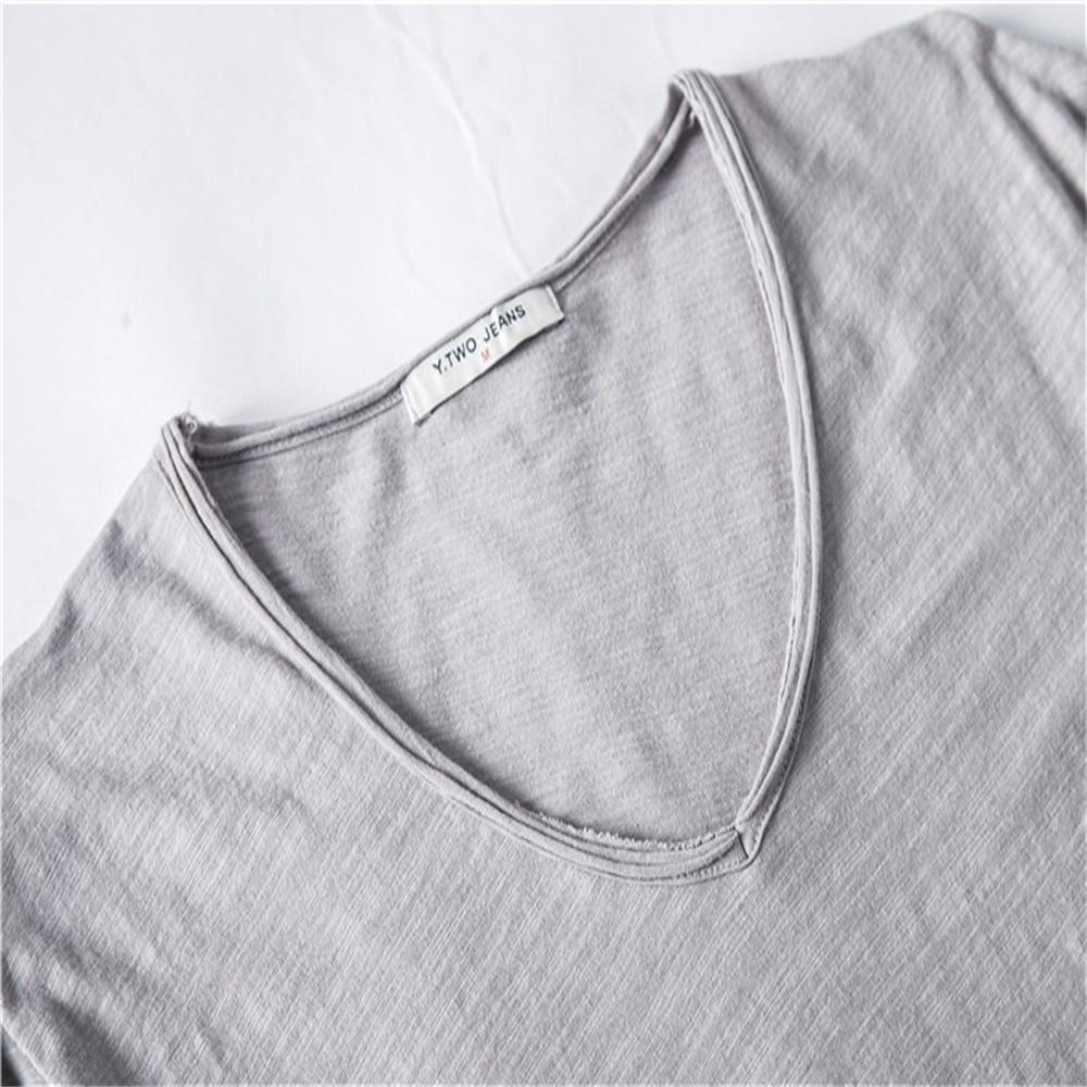 2025 New Summer V-neck T-shirt Men 100% Combed Cotton Solid Short Sleeve T Shirt Men Fitness Undershirt Male Tops Tees