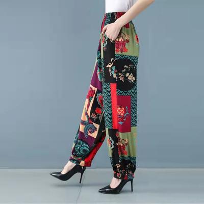 Pantalones de Algodón Seda Holgados de Talla Grande para Mujer Estampados de Pierna Ancha Bombachos Verano Repelente de Mosquitos Vacaciones de Playa Pantalones de Playa