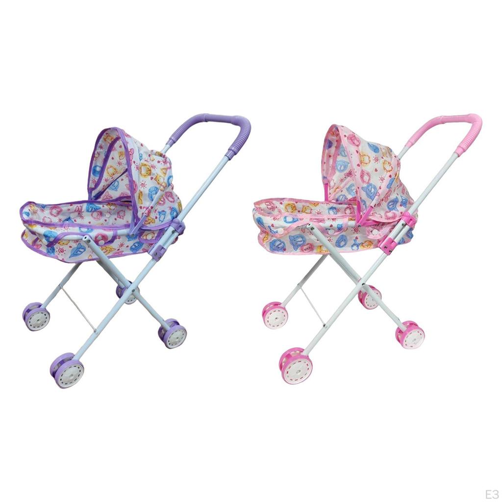Doll Kids Play Toy Coordination Folding Educational Pram Push Cart for Party Holiday