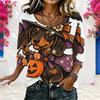 Women Plus Size White Round Neck Half Sleeve Loose Fit Halloween Dachshund Printed Blouse