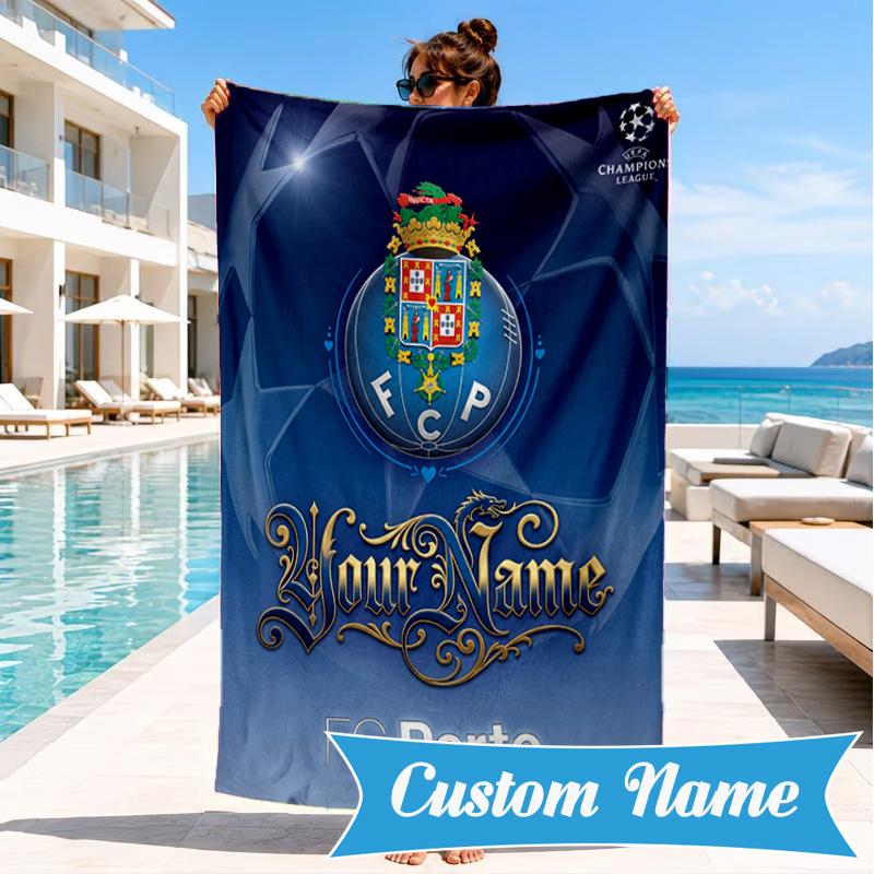 Custom Name Fc Porto Crest Design Personalized Microfiber Beach Towel, Quick-Dry, Ideal for Summer Travel, Beach Essential, Swimming