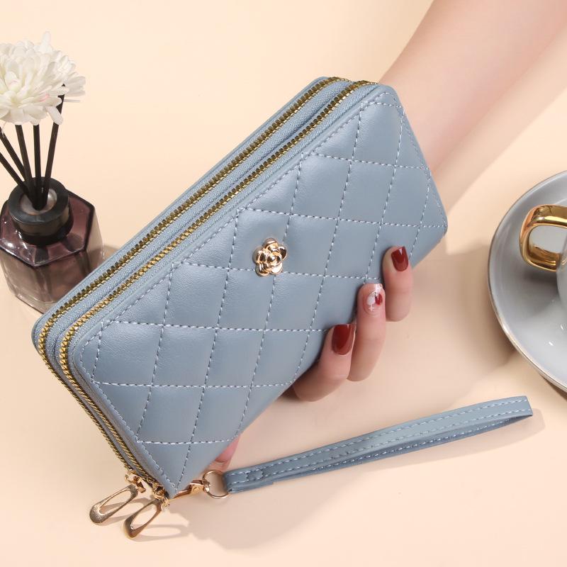 

Женский кошелек и сумка для мобильного телефона большой вместимости в корейском стиле 2024 года с двойной молнией синий