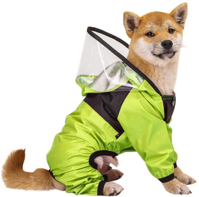 Haustier-Hunde-Regenmantel, das Hundegesicht, Haustier-Kleidung, Overall, wasserdichte Hundejacke, Hunde, wasserabweisende Kleidung für Hunde, Haustier-Mantel S grün