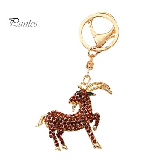 Decorative Backpack Accessory Goat Keychain with Sparkling Rhinestone, Golden Plated Sheep Alloy Rhinestone Keyring, Bling Animal Pendant for Handbag